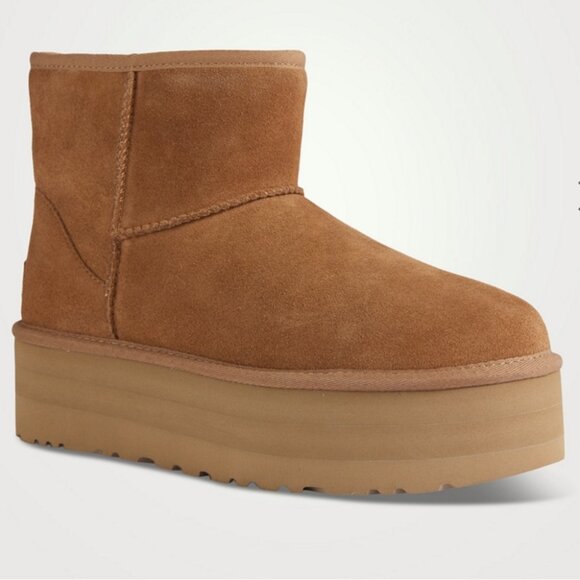 UGG Classic Mini Sheepskin Platform Boots Chestnut - Picture 2 of 11